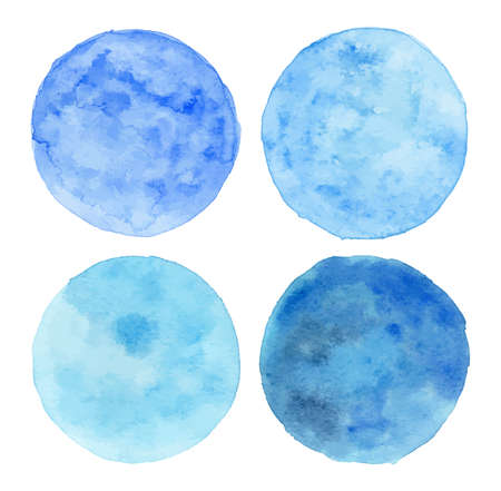 Set of blue watercolor circles isolated on white background. Vectorのイラスト素材