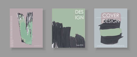 Cover design vector template collection. Brush strokes brochure layout. Grunge texture background.のイラスト素材