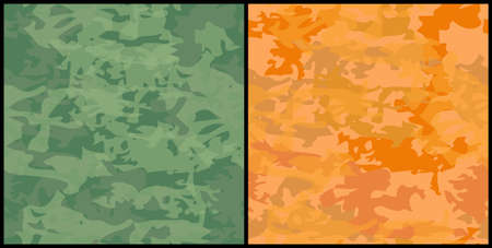 Camouflage seamless pattern. Military vector repeated background in orange and green colors.のイラスト素材