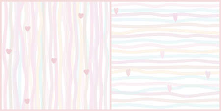 Pastel seamless pattern with lines, stripes and hearts. Hand painted repeated vector background.のイラスト素材