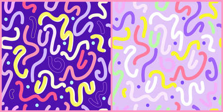 Simple hand drawn lines, shapes and dots seamless pattern.のイラスト素材