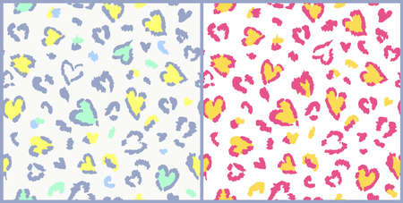 Abstract heart leopard seamless pattern. Safari illustration as repeatable background. Vectorのイラスト素材