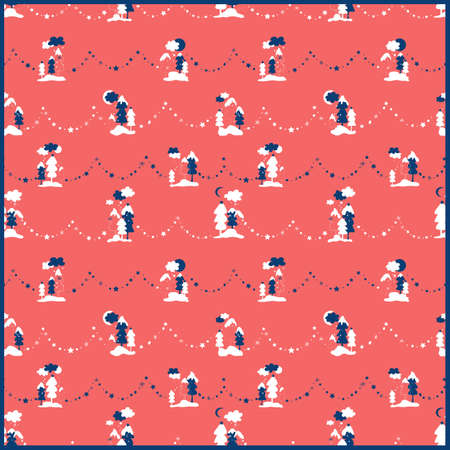 Winter christmas seamless pattern in red, navy blue and white colors. Vector