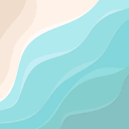 Abstract summer beach background. Blue sea with waves and coastline. Cover design illustration.のイラスト素材