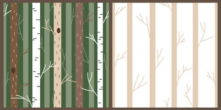 Set of vector seamless pattern. Simple forest design. Custom tree wall decoration. Repeated background for fabric, wallpaper, giftwrap design.のイラスト素材