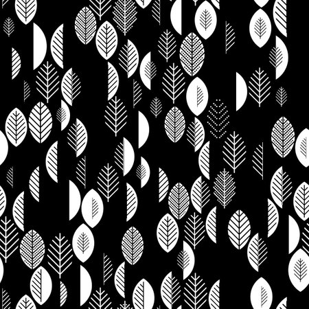 Vector leaves seamless pattern in white and black. Floral organic repeated background illustration for textile, fabric, wallpaper, giftwrap design.のイラスト素材