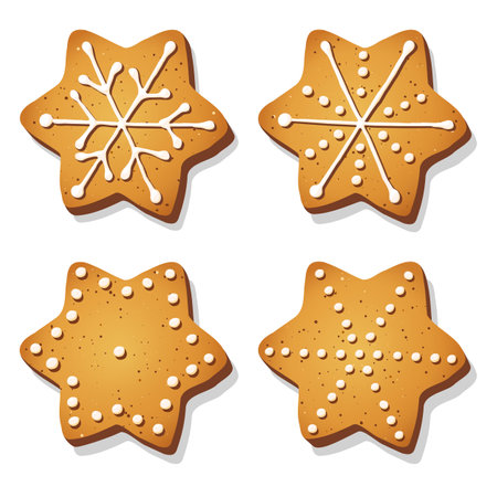 Set of Christmas gingerbread cookies in shape of star isolated on white background. Sweet holiday vector illustration. Eps 10のイラスト素材