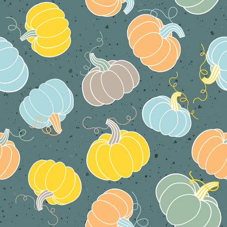 Autumn vector seamless pattern with pumpkins. Repeated background for seasonal decor, textile prints, holiday banners, backdrops, wallpapers. Eps 10のイラスト素材