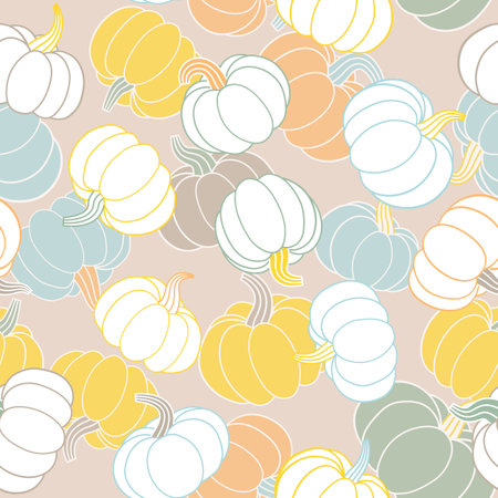 Vector pastel seamless pattern with pumpkins. Repeated background for autumn decor, seasonal textile prints, holiday banners, backdrops, wallpapers. Eps 10のイラスト素材