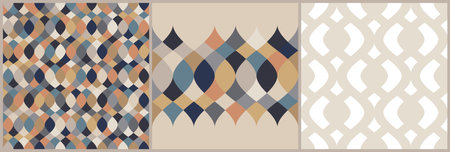 Set of seamless geometric abstract patterns. Simple shapes, modern style backgrounds. Vector repeated pattern for home interior, fabric design, textile. Eps 10のイラスト素材