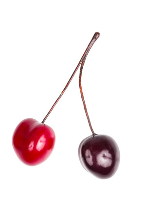 Ripe sweet cherries isolated on a white backgroundの写真素材