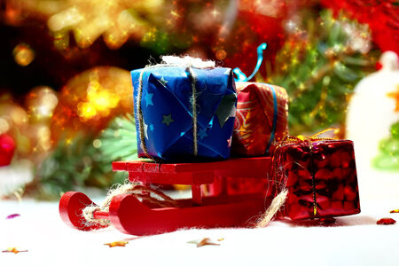 Christmas composition with decorations on abstract background