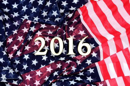 Cristmas frame with 2016 letter on the USA flag background