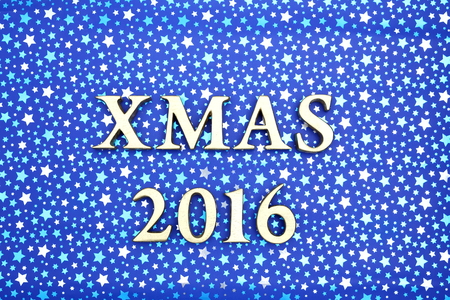Christmas frame with golden XMAS 2016 letters, close upの写真素材