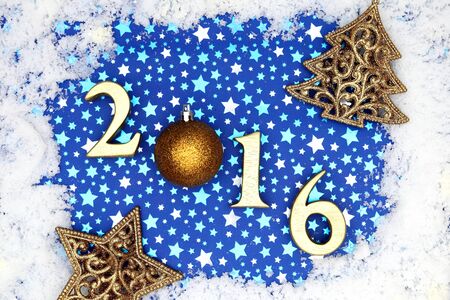 Christmas frame with golden 2016 letters, close up