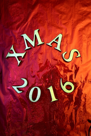 Christmas frame with golden XMAS 2016 letters, close upの写真素材