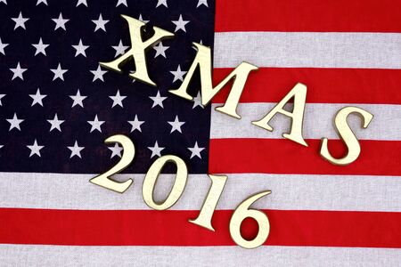 Cristmas frame with XMAS 2016 letter on the USA flag background