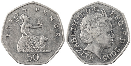 The British coin fifty pence isolated on white background