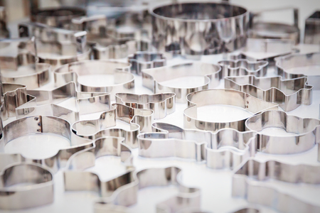 a lot of new metal cookie cutters, close upの写真素材