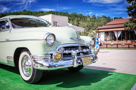 Abrau-Dyurso. Krasnodar region. Russia. July 2, 2016: a vintage car Chevrolet Fleetline Deluxe demonstrationのeditorial素材