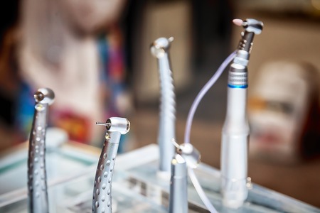 set of dentist drill tips, selective focus