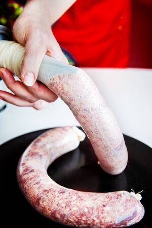 Process of making homemade sausage, sausage stuffingの写真素材