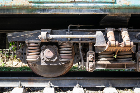 Wheels of the old locomotive and the elements of the driveの写真素材