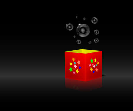  Bubbles flying out of Festive Box with colourful stars.  illustration.. Transparency and gradient mesh used.のイラスト素材