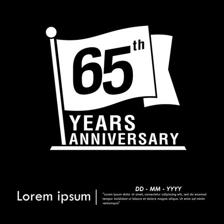 65th years anniversary celebration emblem. anniversary logo isolated with flag pole on black background. vector illustration template designのイラスト素材