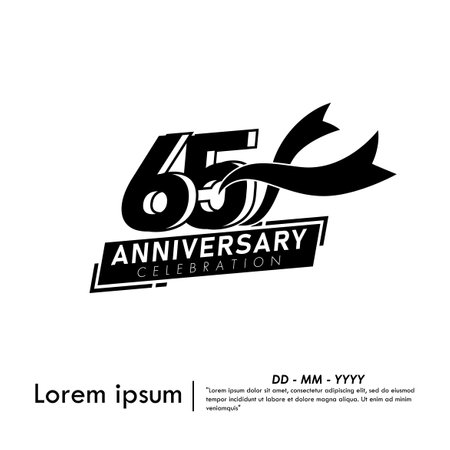65th years anniversary celebration emblem. black anniversary logo isolated with ribbon on white background. vector illustration template designのイラスト素材