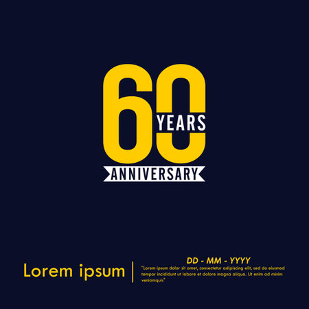 60th years anniversary celebration emblem. anniversary logo isolated with white ribbon on dark blue background. vector illustration template designのイラスト素材