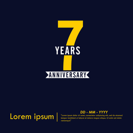 7th years anniversary celebration emblem. anniversary logo isolated with white ribbon on dark blue background. vector illustration template designのイラスト素材