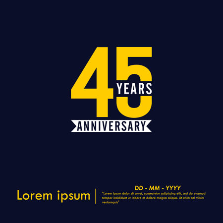 45th years anniversary celebration emblem. anniversary logo isolated with white ribbon on dark blue background. vector illustration template designのイラスト素材