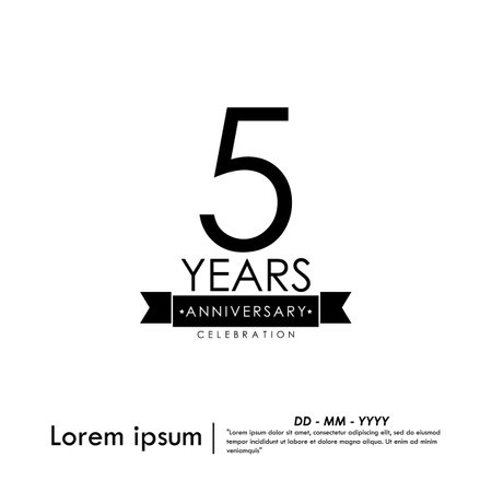 5th years anniversary celebration emblem. black anniversary logo isolated with ribbon on white background. vector illustration template designのイラスト素材