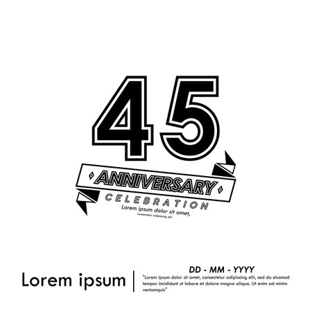 45th years anniversary celebration emblem. black anniversary logo isolated with ribbon on white background. vector illustration template designのイラスト素材