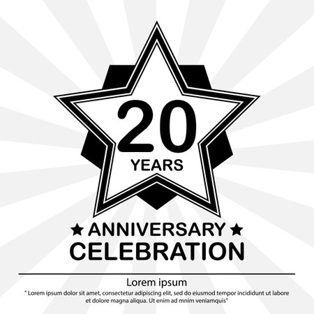 20th years anniversary celebration emblem. anniversary logo isolated with star and medal badge on white background. vector illustration template designのイラスト素材