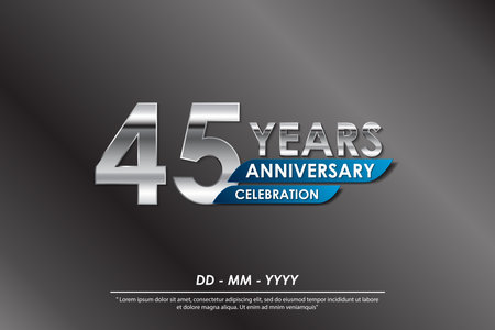 45th years anniversary celebration emblem. elegance silver anniversary logo isolated with blue ribbon. vector illustration template design for web, flyers, poster, greeting cardのイラスト素材