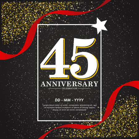 45th years anniversary celebration emblem. elegant anniversary logo isolated with red ribbon and stars glittering and sparkle. vector illustration template designのイラスト素材