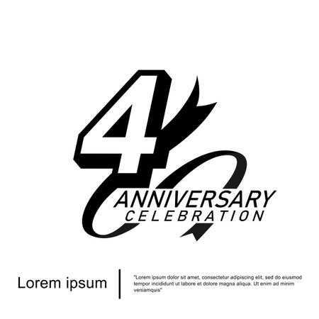 4th years anniversary celebration emblem. black logo isolated with ribbon on white background. vector illustration template designのイラスト素材