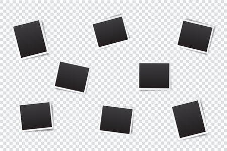 Set of empty photo frame with white border and black rectangle element on transparent background. template or mockup decoration for designのイラスト素材