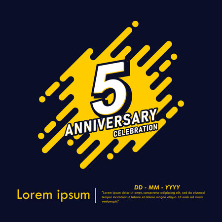 5th years anniversary celebration emblem. anniversary logo isolated with diagonal rounded lines geometric shape on dark blue background. vector illustration template designのイラスト素材