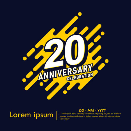 20th years anniversary celebration emblem. anniversary logo isolated with diagonal rounded lines geometric shape on dark blue background. vector illustration template designのイラスト素材