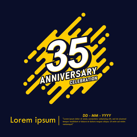 35th years anniversary celebration emblem. anniversary logo isolated with diagonal rounded lines geometric shape on dark blue background. vector illustration template designのイラスト素材