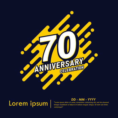 70th years anniversary celebration emblem. anniversary logo isolated with diagonal rounded lines geometric shape on dark blue background. vector illustration template designのイラスト素材