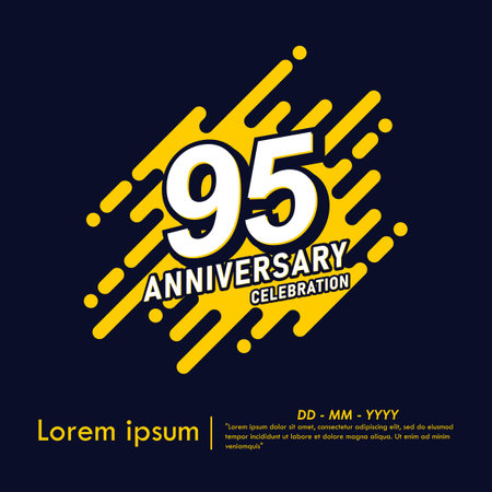 95th years anniversary celebration emblem. anniversary logo isolated with diagonal rounded lines geometric shape on dark blue background. vector illustration template designのイラスト素材
