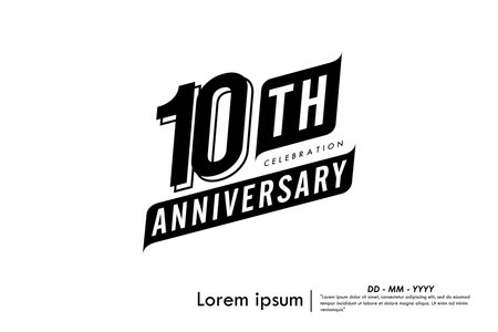 10th years anniversary celebration emblem. congratulations anniversary black logo badge isolated with ribbons on white background. vector illustration template designのイラスト素材