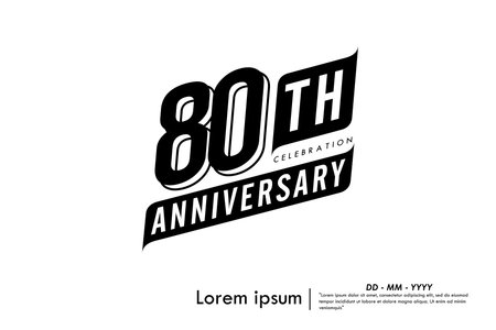 80th years anniversary celebration emblem. congratulations anniversary black logo badge isolated with ribbons on white background. vector illustration template designのイラスト素材