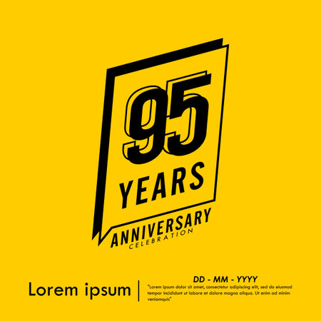 95th years anniversary celebration emblem. congratulations anniversary black logo isolated with speech ribbon badge on yellow background. vector illustration templateのイラスト素材
