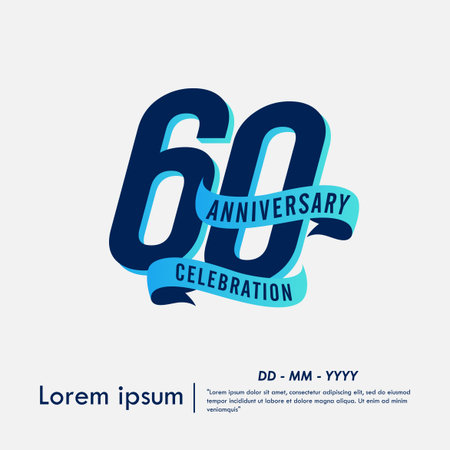 60th years anniversary celebration emblem. elegant anniversary logo isolated with blue ribbon on white background. vector illustration template design for web bannerのイラスト素材