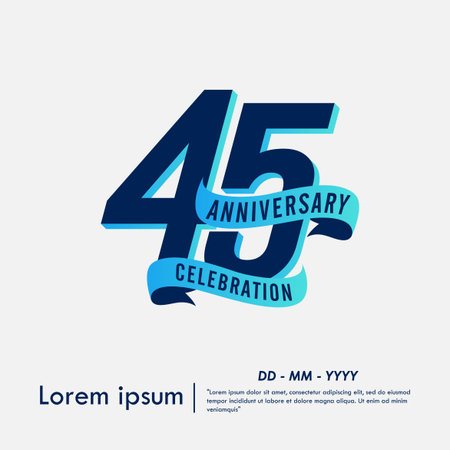 45th years anniversary celebration emblem. elegant anniversary logo isolated with blue ribbon on white background. vector illustration template design for web bannerのイラスト素材